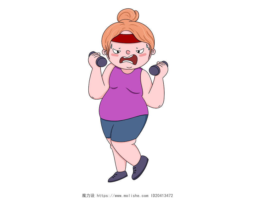 卡通女孩减肥全民健身日运动人物素材插画元素